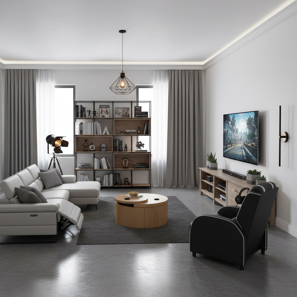 Home Interior Design: Japanese Media Game Room Monochrome Ideas - Artevia