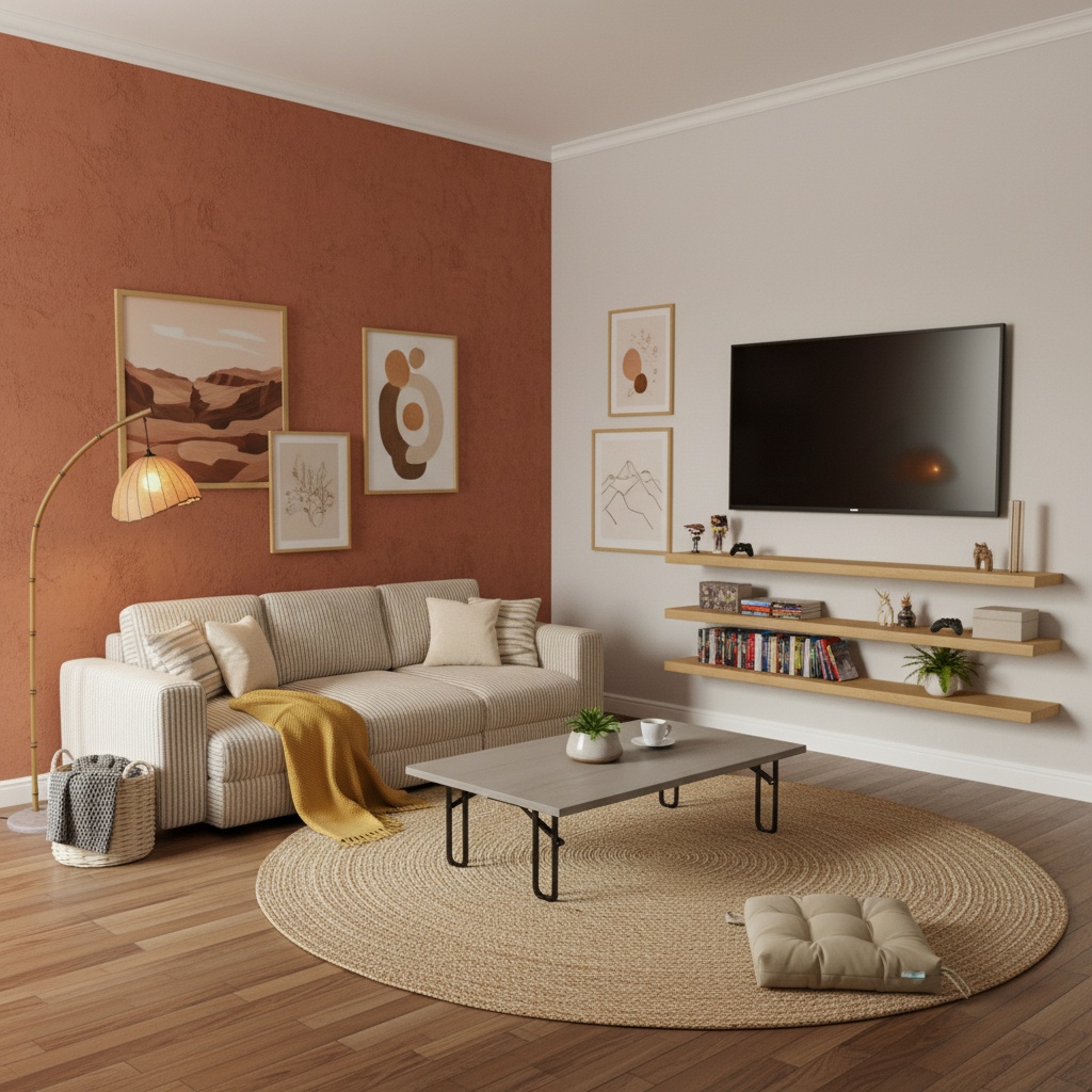 Japanese Media Game Room Design in Earth Tones — Home Interior Design ...